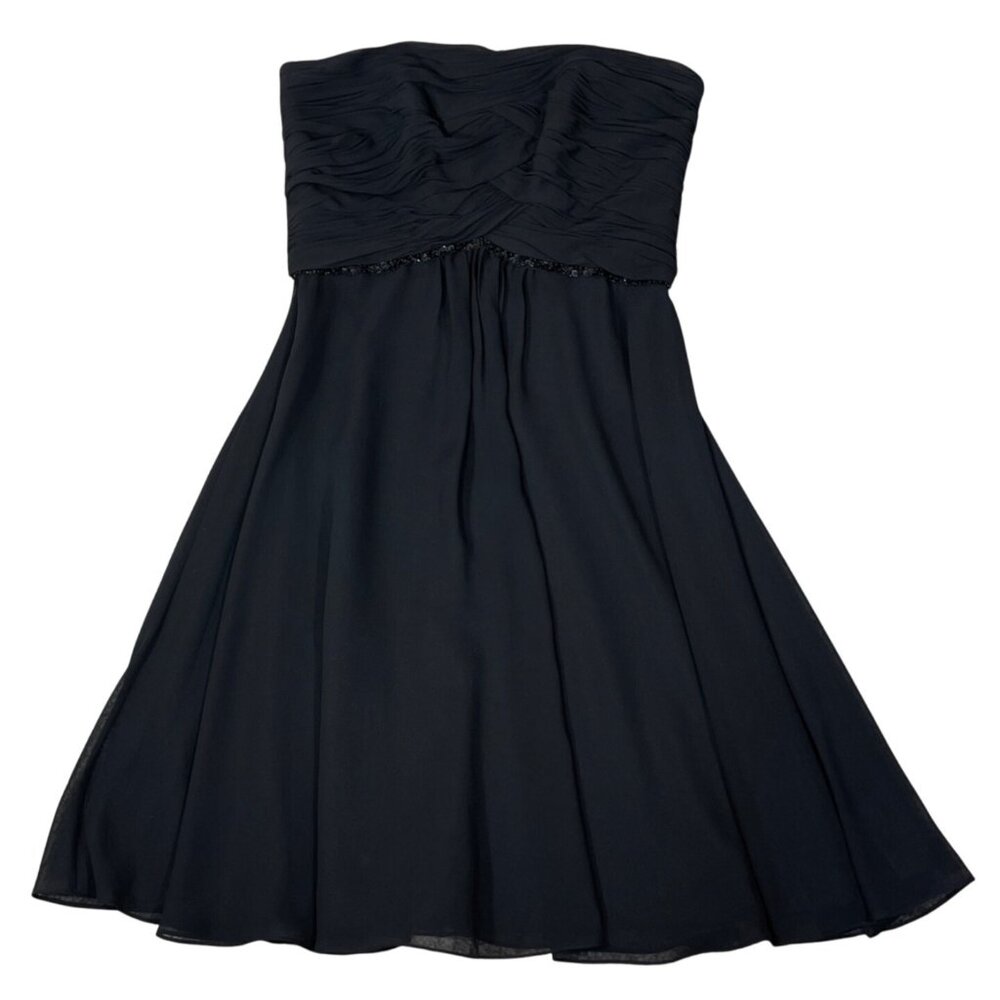 White House Black Market Cocktail Dress Mini Black Size 2 Sequins Strapless